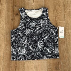 Balance Collection Floral Crop Tank Top Black White XL NWT